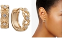 Anne Klein Gold-Tone Small Pav&eacute; Flower Hoop Earrings, 0.61" 